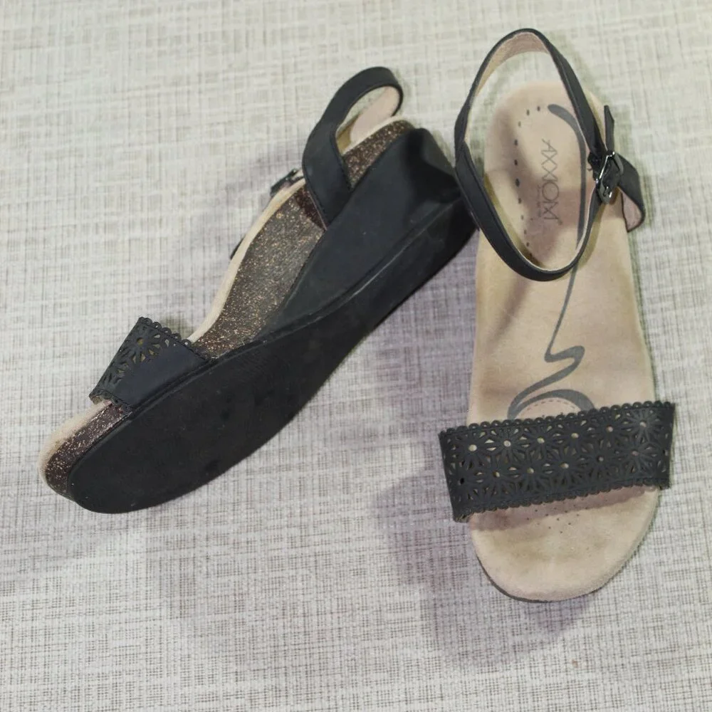 Axxiom Black Wedge Sandals Size: 7M